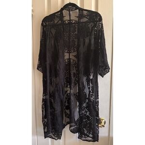 New Black Lace Kimono Duster Sheer L/XL Open Front Boho Cardigan